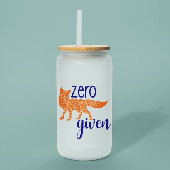 Zero Fox Given,  16oz Tumbler, Funny Frosted Glass Can, Animal Pun, Iced Coffee - Picture 7 of 7